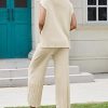 Women's 2 Piece Outfits Sweater Set Knit Pullover Tops High Waisted Pants Sweatsuits Lounge Set