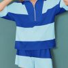 Womens 2 Piece Outfits Summer Striped Sweatshirt Workout Shorts Sets Matching Lounge Set Tracksuits
