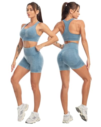 3 Piece Workout Sets for Women Butt Lifting Leggings with High Impact Sports Bra Gym Shorts