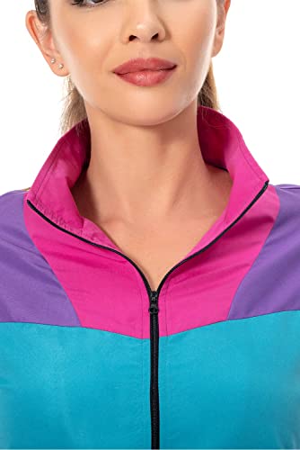 80s Track Suit for Women, 2 Piece Color Block Sweatsuits Neon Outfit Retro Sweatsuits for Themed Party