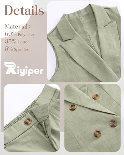 Women Suits 2 Piece Sets Button Lapel V Neck Sleeveless Blazer Vest and Wide Leg Pants Suit Matching Outfits