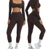 2 Piece Workout Sets for Women Long Sleeve Padded Sports Bra High Waisted Gym Outfits with Pocket
