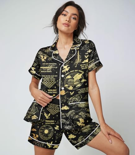 Women’s Silk Satin Pajama Set, Short Sleeve Button Down 2 Piece PJs with Shorts, Cozy Loungewear & Matching Holiday Pajamas