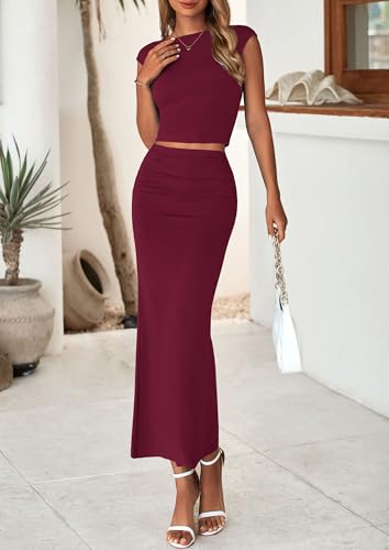 Skirt Sets Women 2 Piece Outfits Summer Outfits 2025 Going Out Crop Tops Long Maxi Skirts Beach Vacation Clothes