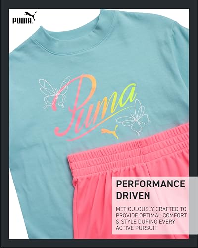 Girls Athletic Shorts Set - 2 Piece Active Performance TShirt and Gym Bike Kids Shorts Girls Activewear Set (7-14)