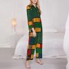 African Style Patchwork Print Soft Button Top With Pants Fall Pajamasï¼ŒChic Women'S Long-Sleeved Pajama Set