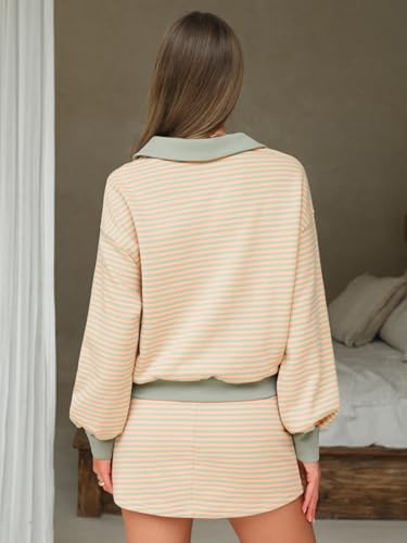 Women Fall Two Piece Sets Cotton Striped Set Sweatshirt Matching Skort Skirt Sweatsuits Workout Tracksuit Outfits 2025