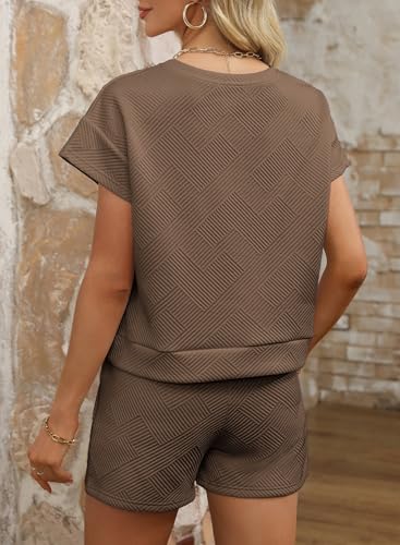 Women's 2 Piece Outfits Sweatsuit Casual Short Sleeve Pullover Tops and Drawstring Shorts Pants Lounge Sets