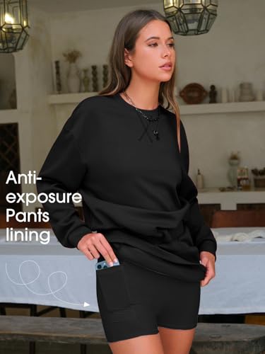 Women 2 Piece Sets Cotton Tracksuits Workout Set Crewneck Sweatshirt Skort Short Skirt Fall Tennis Sweat Suits Pockets