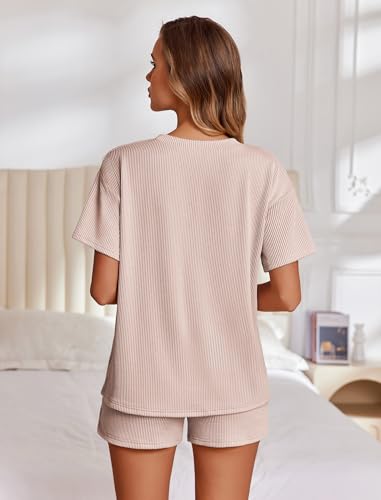 Womens Pajama Sets Short Sleeve Lounge Sets 2 Piece Pjs Tops and Shorts Outfits Matching Loungewear with Pockets