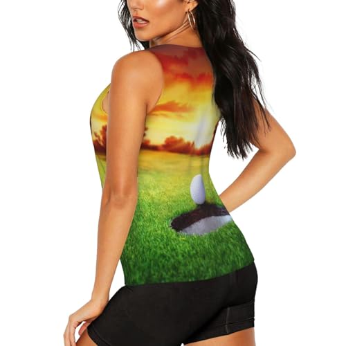 Sport Golf Ball Sunset Tree Print Women's Workout Tank Top Quick-Drying Activewear Summer Fitness Outdoor Adventures
