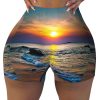 Beach and Sunset Print Women's Workout Shorts Elastic Athletic Gym Shorts Summer Seamless High-Waisted Yoga
