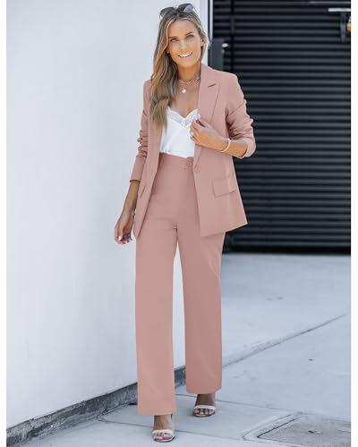 2 Piece Pant Suits for Women Dressy Blazer High Waisted Pants Sets Business Casual Outfits