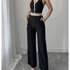 Women's Summer 2 Piece Outfits Halter Crop Tops and Wide Leg Pants Business Casual Sets