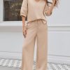 Womens 2 Piece Outfits Casual V Neck Shirts Wide Leg Running Long Pants Loose Workout Tracksuit Sets