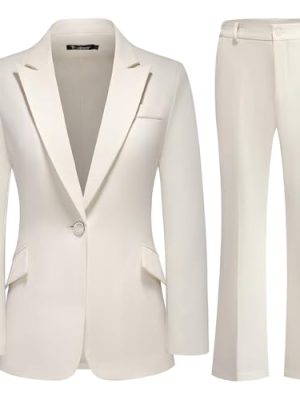 Women's Suit 2 Piece Set Pinstripe Blazer and Bootcut Dressy Pants Set for Work Office Business Outfits