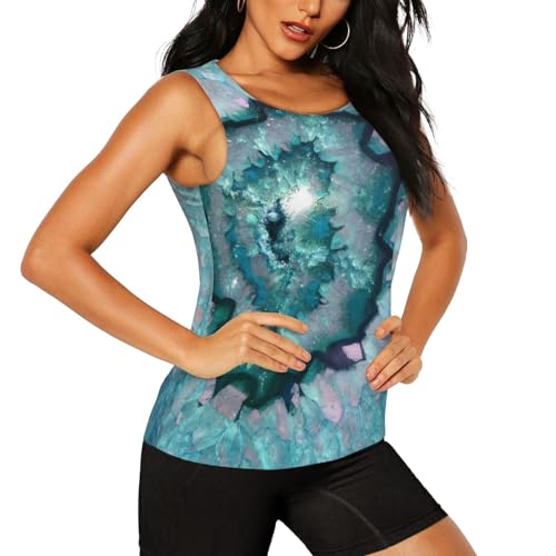 Teal Agate Print Women's Workout Tank Top Quick-Drying Activewear Summer Fitness Outdoor Adventures