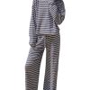 Women's Striped 2 Piece Lounge Set Casual Long Sleeve T-Shirt Drawstring Wide Leg Pants Matching Pajamas Set