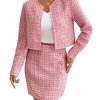 Women's 2 Piece Outfits Plaid Tweed Blazer Long Sleeve Jacket and Skirt Set