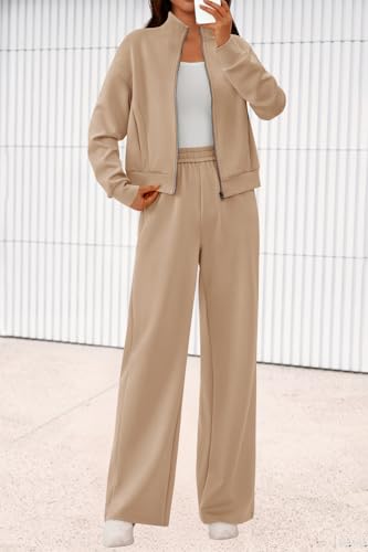 Women's 2 Piece Outfits Fall Sweatsuits Zip Up Sweatshirt Wide Leg Sweatpants Casual Tracksuit Lounge Sets