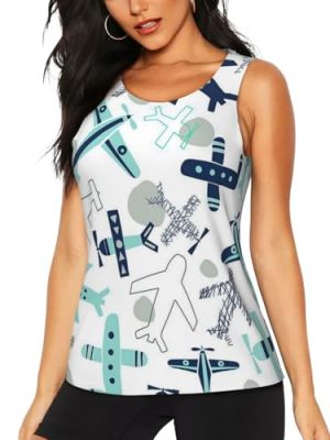 Airplane Print Women's Workout Tank Top Quick-Drying Activewear Summer Fitness Outdoor Adventures