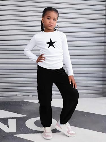 Tween Girls Clothes Ribbed Star Printed Shirt + Cargo Pants Sets Fall Outfits Sizes 7-16 Years