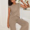 Lounge Sets for Women Two Piece Outfits Knit Cap Sleeve Tops Wide Leg Pleated Pants Casual Dressy Sweater Sets