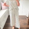 Womens Striped 2 Piece Sets Short Sleeve T Shirts Wide Leg Pants Matching Lounge Set with Pockets