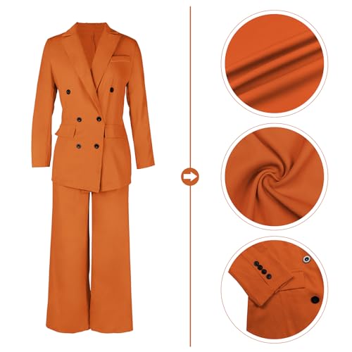 Pants Suits for Women Dressy 2 Piece Business Casual Outfits Double Breasted Blazer Wide Leg Pants Set Office Work
