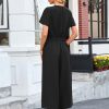 Women's Summer 2 Piece Outfits Cap Sleeve V Neck Belted Crop Tops Cropped Wide Leg Pants Sets Casual Travel Set
