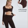 2 Piece Workout Sets for Women Long Sleeve Padded Sports Bra High Waisted Gym Outfits with Pocket