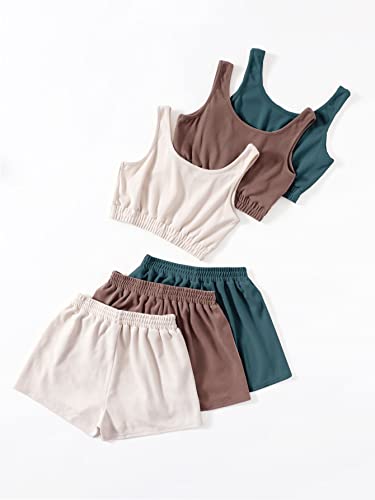 Summer Outfits for Women 2025 Vacation Beach 6 Pieces Crop Tank Top and Shorts Matching Sets