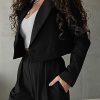 Women's 2 Piece Casual Outfits Cropped Blazer Jackets High Waisted Wide Leg Work Pants Suit Set