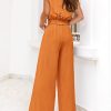 Women's Summer 2 Piece Outfits 2025 Cap Sleeve V Neck Belted Crop Tops Wide Leg Pant Sets Casual Tracksuit