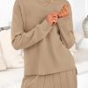Women's Fall 2 Piece Sweater Set Long Sleeve Knit Pullover Tops High Waist Pleated Wide Leg Pants Lounge Sets