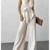 Women's Suit Pants Set 2 Piece Summer Outfit Wrap V Neck Belted Top and Pants Business Casual Clothes