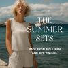 Womens 2 Piece Summer Linen Outfits Short Sets Round Neck Sleeveless Tank Top Elastic High Waisted Shorts with Pockets