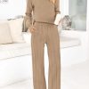Women's Fall 2 Piece Sweater Set Long Sleeve Knit Pullover Tops High Waist Pleated Wide Leg Pants Lounge Sets