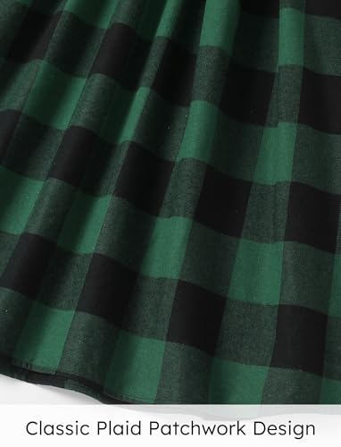 Family Matching Outfits Mommy and Me Dresses Matching Set Long Sleeve Plaid Midi Dress and Casual Button Down Shirts