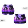 Palm Tree Purple Sunset Print Women's Workout Shorts Elastic Athletic Gym Shorts Summer Seamless High-Waisted Yoga