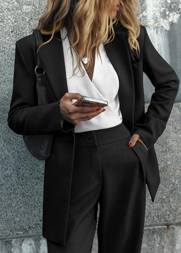 Women Suits 2 Piece Set Business Casual Dressy Oversized Blazer Jacket and Wide Leg Dress Pantsuits Formal Outfits