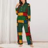 African Style Patchwork Print Soft Button Top With Pants Fall Pajamasï¼ŒChic Women'S Long-Sleeved Pajama Set