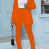 Women's Casual Pants Suit 2 Piece Business Outfits Solid Long Sleeve Blazer and Pencil Pant Sets