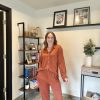 Womens Pajama Sets Long Sleeve Ribbed Knit Lounge Set Button Down Soft 2 Piece Pjs With Pockets