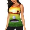 Sport Golf Ball Sunset Tree Print Women's Workout Tank Top Quick-Drying Activewear Summer Fitness Outdoor Adventures
