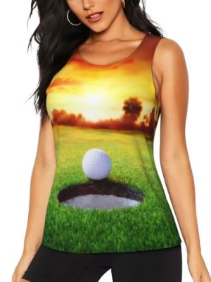 Sport Golf Ball Sunset Tree Print Women's Workout Tank Top Quick-Drying Activewear Summer Fitness Outdoor Adventures