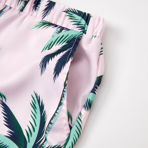 Family Matching Outfits Short Sleeve Button Down Hawaiian Shirt and Short Sets for Men Women Kids with Pockets