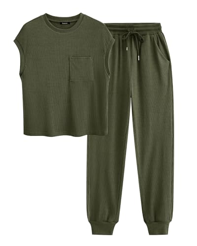 Women's Two Piece Tracksuit Outfits Summer Short Sleeve Tops Long Pants Jogger Lounge Matching Sets Sweatsuit