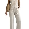 Women's 2 Piece Outfits Linen Vest Waistcoat Dressy Casual Sets Wide Leg Pants Suits