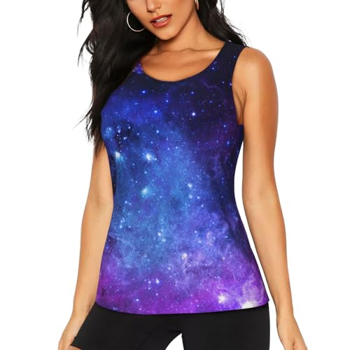 Blue Galaxy Print Women's Workout Tank Top Quick-Drying Activewear Summer Fitness Outdoor Adventures
